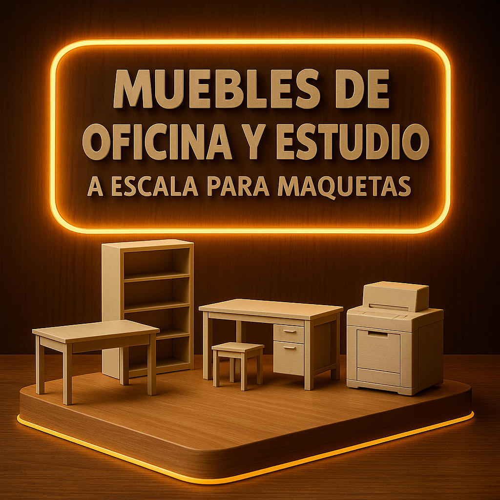 Muebles de Oficina y Estudio a Escala para Maquetas