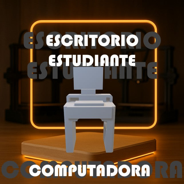 Set de ESCRITORIO ESTUDIANTE COMPUTADORA a Escala para Maquetas – 5 Piezas
